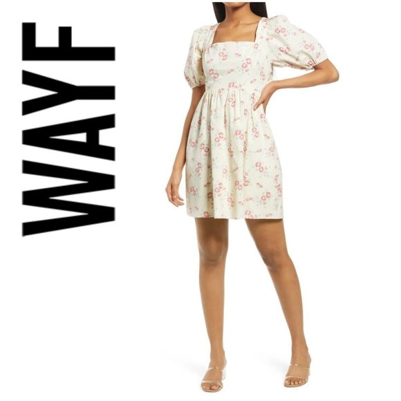 🆕️ NEW Women's Wayf Nikita Puff Sleeve Tie Back Mini dress, Size Medium Ivory - Picture 3 of 6